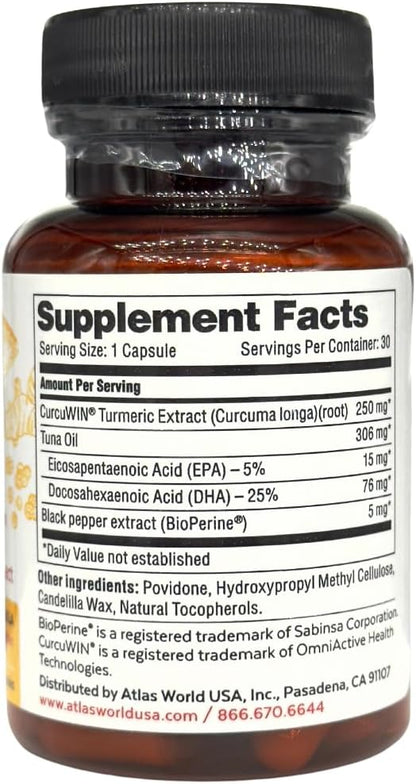 Vitality Rescue Omega 3 with Turmeric Curcumin Supplement, Fish Oil DHA EPA with BioPerine & CurcuWin 46X Absorption, Supports Joint, Muscle, Heart & Brain Health, 30 Capsules