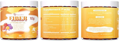 Migcopat 10G Fiber Gummies for Adults - Support Digestive Health - Fiber Supplement with 30 Billion CFU Probiotics Blend, ACV, Vitamin C, Inulin - No Sugar Added - Fruit Flavored - 180 Count