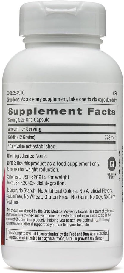 GNC Women's Gelatin Supplement, Supports Healthy Hair, Skin and Nails Natural Collagen Source, 60 Capsules