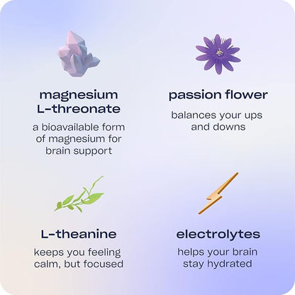 Recess Mood Powder, Magnesium L-Threonate Blend with Passion Flower, L-Theanine, Electrolytes, Magnesium Calm Support Powder Supplement - Gradient Berry 28 Serving Tub