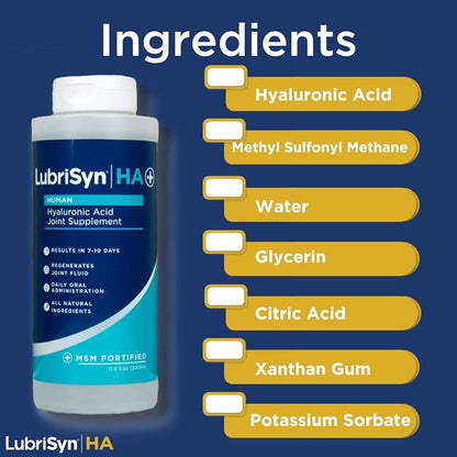 Lubrisyn Hyaluronic Acid Oral Joint Supplement with MSM – Liquid HA Formula for Humans – Promotes Joint Support, Mobility, Flexibility, Hydration & Healthy Function for Men & Women – 3 x 11.5oz