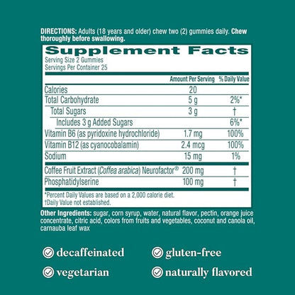 NEURIVA Plus Decaff 50ct Strawberry Gummy (2 Pack) Nootropic Brain Supplement for Memory, Focus & Concentration & Cognitive Function, Clinically Tested NeuroFactor, Phosphatidylserine, Vitamins B6 B12