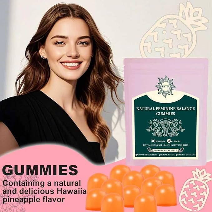 Premium Feminine Balance Gummies - Vaginal Probiotics for Women’s Health & Wellness - Immune Support PH Balance - Vegan, Gluten-Free - Hawaiian Pineapple - 60 Gummies - 30 Servings