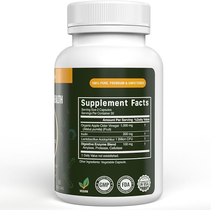 Vital Gut Health 4in1 Formula with Apple Cider Vinegar, Prebiotics & Probiotics, Digestive Enzymes for Strong Immunity Support and Complete Gut and Digestion Support- 30 Days Supply