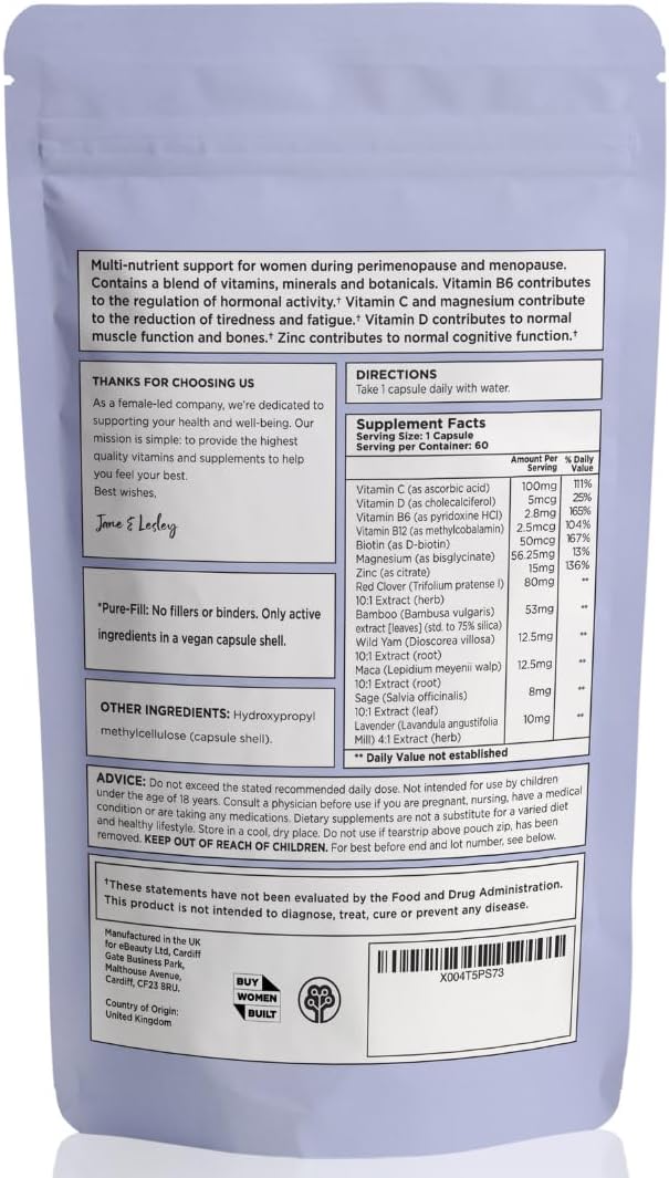INNOPURE Perimenopause & Menopause Complex for Women (2 Month Supply) Red Clover, Wild Yam, Maca, Sage and Vitamins Including B6 for Hormone Regulation, Clean Label (Pure-Fill) 60 Capsules