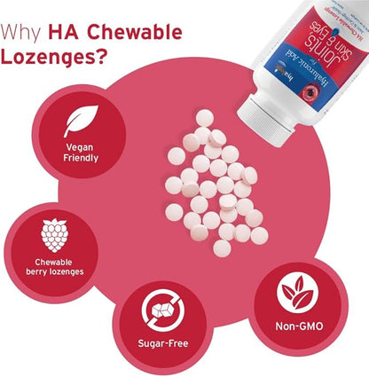 Hyalogic Hyaluronic Acid Chewable Lozenge - Chewable Tablets for Skin Care & Eyes – Vegan, Sugar-Free and Berry Favored Hyaluronic Acid Supplements (60 Count)