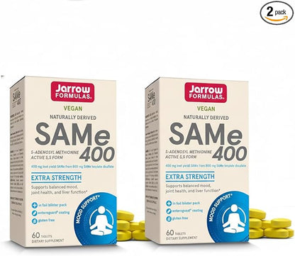 Jarrow Formulas Same Supplement 400 mg - 60 Tablets - High Concentration of Active S,S Form - Supports Joint Health, Liver Function, Brain Metabolism - 60 Servings (Pack of 2)
