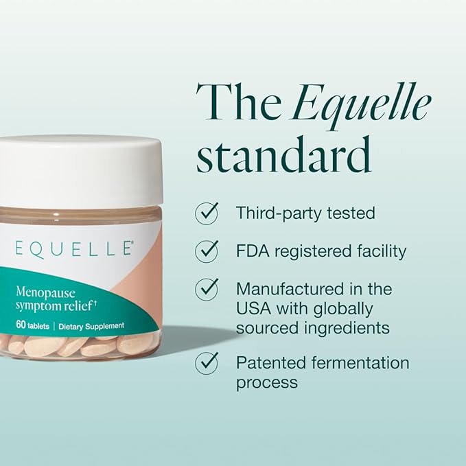 EQUELLE Multi-Symptom Perimenopause & Menopause Relief Relief from Hot Flashes, Muscle Aches & Supports More Sleep. Hormone-Free, Plant-Based S-Equol – 2 Month Supply (120 Tablets)