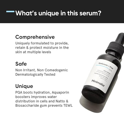 Minimalist Hyaluronic Acid + PGA 2% Face Serum for Multi Depth Hydration, Glow & Lesser Fine Lines | For Plumper & Smoother Skin | For Women & Men | For all Skin Types | 1 Fl Oz / 30 ml