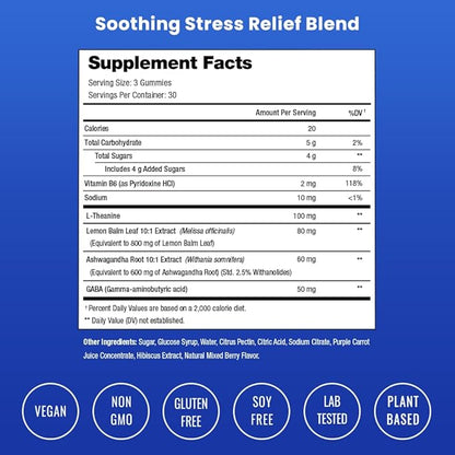NutraChamps Calm Gummies, Stress Gummies Supplement with Ashwagandha, L-Theanine, GABA, Vitamin B6 & Lemon Balm, 90 Gummies (Pack of 2)