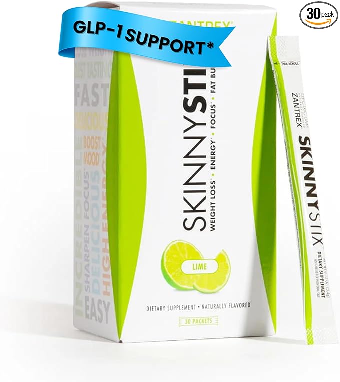 Zantrex SkinnyStix Electric Lime GLP-1 Support Drink Mix, Energy & Metabolic Support Powder, Appetite Control, 30 Single-Serving Packets