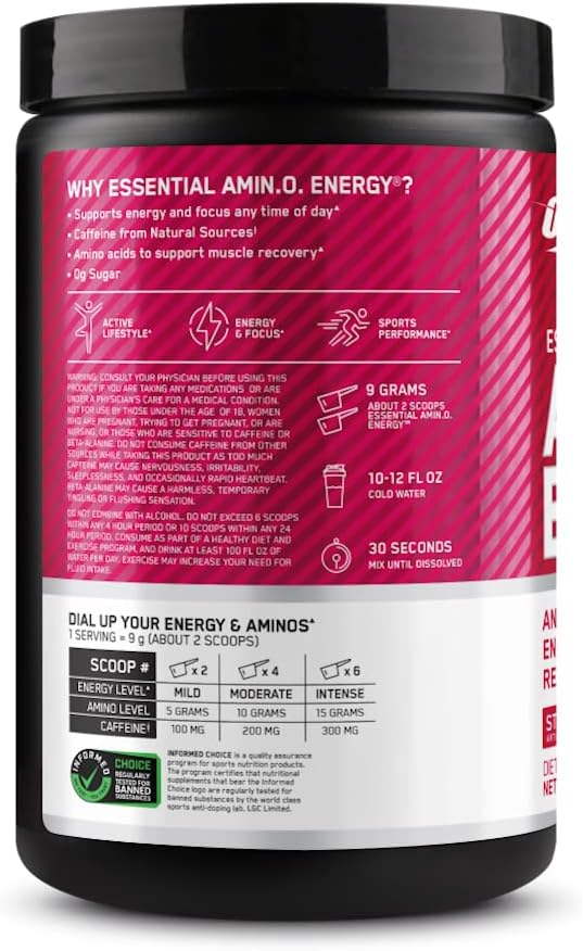 Optimum Nutrition Amino Energy - Pre Workout with Green Tea, BCAA, Amino Acids, Keto Friendly, Green Coffee Extract, Energy Powder - Strawberry Lime, 9.5 Ounce, 30 Servings (Packaging May Vary)
