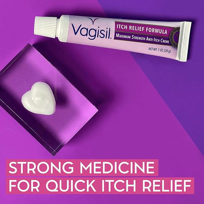 Vagisil Maximum Strength Feminine Anti-Itch Cream with Benzocaine for Women, Helps Relieve Yeast Infection Irritation, Gynecologist Tested, Fast-Acting, Soothes and Cools Skin, 1 oz