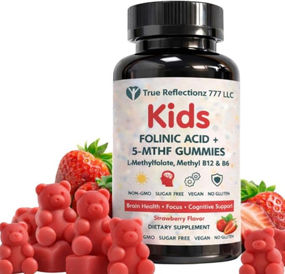 Folinic Acid Gummies for Kids & Adults – with L-Methylfolate Methyl B12, P5P B6, Magnesium Glycinate, Vitamin D3 & C Methylated Folate Support for Brain,Focus, Mood & Cellular Health – 5-MTHF