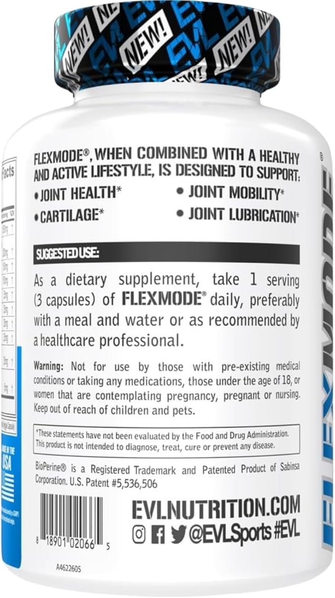Evlution High Absorption Joint Support Supplement FLEXMODE Joint Supplement with Advanced Joint Vitamins Including Glucosamine Chondroitin MSM Boswellia and Hyaluronic Acid - 30 Servings