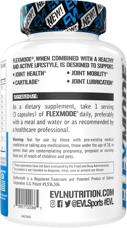 Evlution High Absorption Joint Support Supplement FLEXMODE Joint Supplement with Advanced Joint Vitamins Including Glucosamine Chondroitin MSM Boswellia and Hyaluronic Acid - 30 Servings