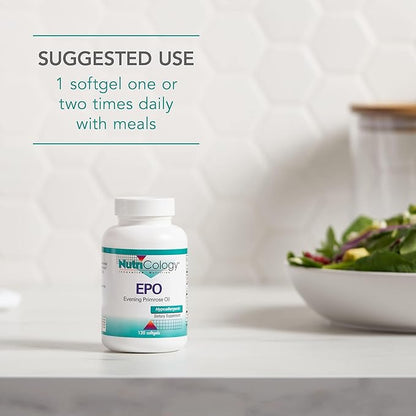 Nutricology EPO - Evening Primrose Oil for Men & Women, for Dry Eyes, Omega-6 EFA, GLA Gamma-Linolenic Acid, 500mg Supplement - 120 Count