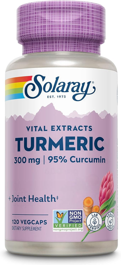 SOLARAY Turmeric Supplement 300 mg - Turmeric Root Extract with 95% Curcumin - Joint Support Supplement for Joint Health and Comfort - Non-GMO, Vegan, Gluten Free, 60-Day Guarantee, 120 Servings