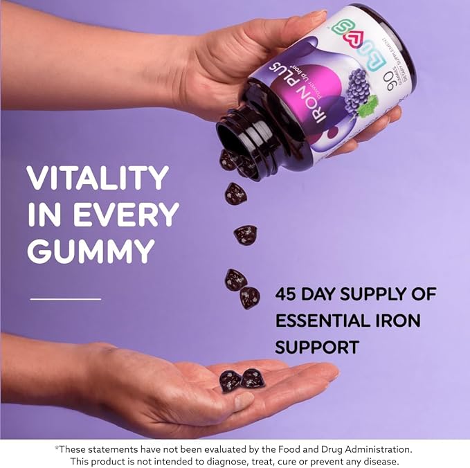 LIVS Iron Gummies for Kids with Vitamin C | Chewable Supplement As Gummy for Children with Vitamin B12, B3, B5, B6, Folate & Zinc | Energy Support, Non GMO & Gluten Free | 20mg Iron/Dose - 120 Count