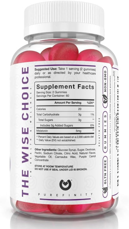 PUREFINITY Melatonin Gummies 5mg for Kids – Each Delicious Gummy is 2.5mg (2 Per Serving) for Easily Customizing Your Night, Gluten Free, Non-GMO, Vegan, 120 Count (Pack of 2)
