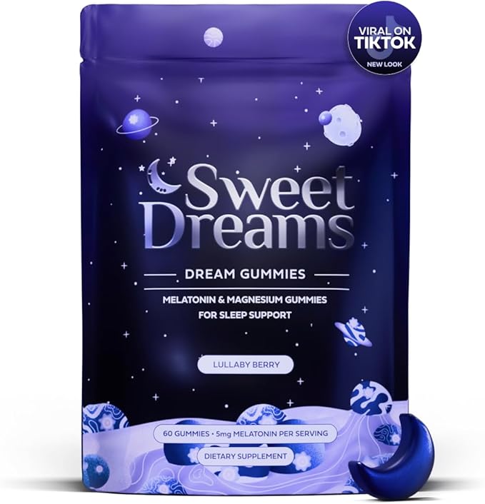 SweetDreams Dream Gummies Natural Sleep Aid for Adults, 5mg Melatonin, Magnesium, & L-Theanine - Vegan Gummy Supplement - Melatonin Gummies for Deeper Sleep (60 Count - Lullaby Berry)
