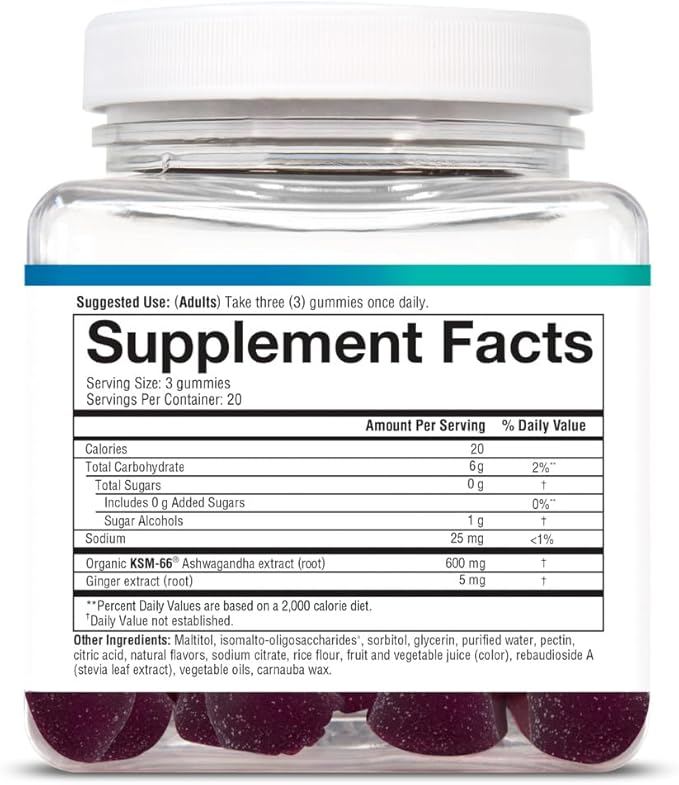 Youtheory Ashwagandha Gummies - with Organic KSM-66 Ashwagandha - Herbal Blend to Support Stress Relief & Energy Levels* - Helps Support Mood* - Sugar Free - Blueberry Flavor - 60 Vegan