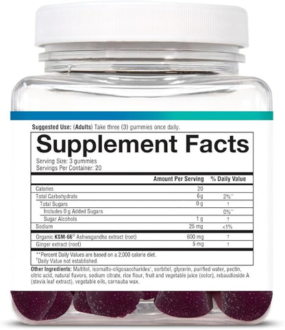 Youtheory Ashwagandha Gummies - with Organic KSM-66 Ashwagandha - Herbal Blend to Support Stress Relief & Energy Levels* - Helps Support Mood* - Sugar Free - Blueberry Flavor - 60 Vegan