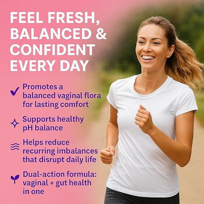 Vaginal Probiotic + Prebiotic for Women – Supports pH Balance, Yeast & Odor – with Lactobacillus rhamnosus, reuteri – Gut & Feminine Health – 60 Capsules