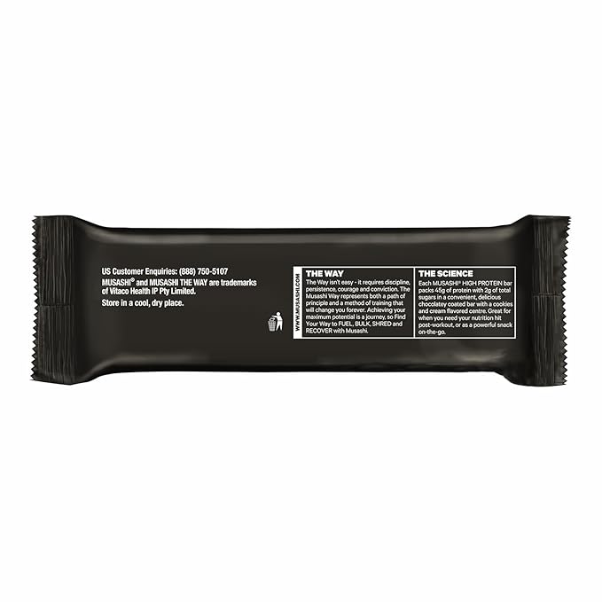 MUSASHI High Protein Bar, 45g Protein, 2g Total Sugars, Rocky Road, Post Workout and Protein Snack On The Go, 12 Pack of 3.2oz (90g) Bars