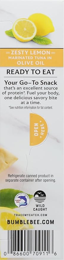 Bumble Bee Prime Protein on the Run Tuna Snack Kit, Pack of 12 - Gourmet Tuna Marinated in Olive Oil & Zesty Lemon with Crackers and Serving Utensil - 19g of Protein Per Serving, Easy Open Can