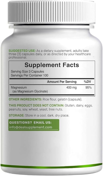 Magnesium Glycinate 400mg, 300 Capsules | 100% Chelated for Easy Absorption | Essential Mineral Supplement for Muscle, Sleep, & Heart Health*