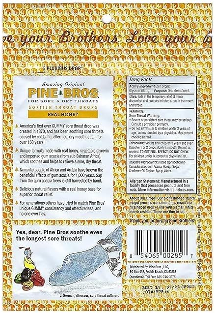 Pine Bros. Pine Bros Gummy Sore Throat Softish Drops 30 Count (Honey)