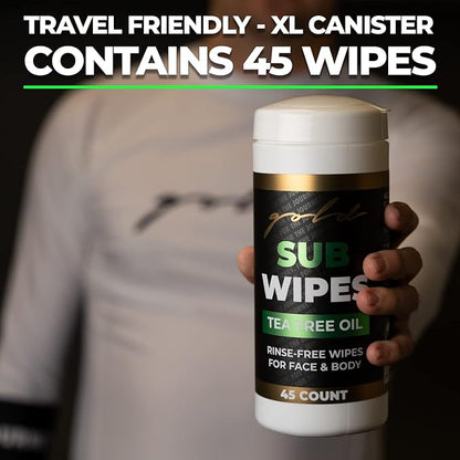 Gold BJJ Jiu Jitsu Wipes [XL 45 Count] Tea Tree Oil Face and Body Wipe - Cleansing Skin Defense for Martial Arts & Wrestling