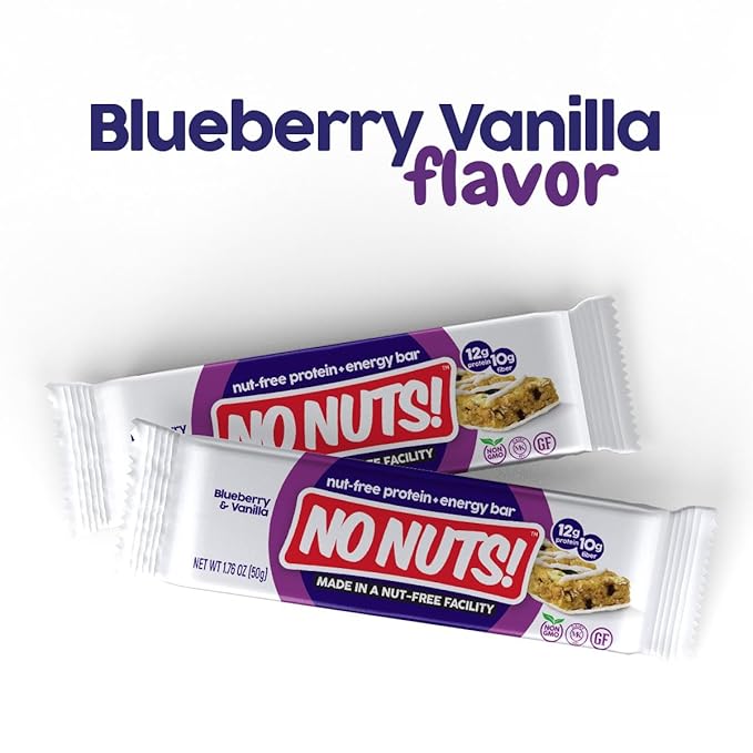 No Nuts! Blueberry & Vanilla Protein Bars – Nut-Free & School-Safe | 12g Plant Protein, Vegan, Gluten-Free, Non-GMO, Organic, Kosher | 12 Count