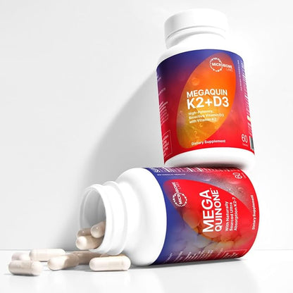 Microbiome Labs MegaQuin D3 + K2 - High Potency Vitamin D3 K2 Supplement - Bioactive & Bioavailable - Vitamin D3 5000 iu & MK-7 - Support Bone, Heart, Nerve & Immune Health (60 Capsules)