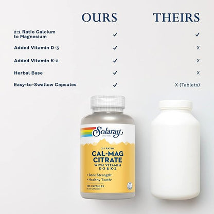 SOLARAY Calcium Magnesium Citrate w/Vitamin D3 K2 - Calcium Supplements for Women and Men - Bone and Heart Health Support - Cal Mag 2:1 Ratio, Plus Vitamin D 3 and K2, 60-Day Guarantee, 30 Servings
