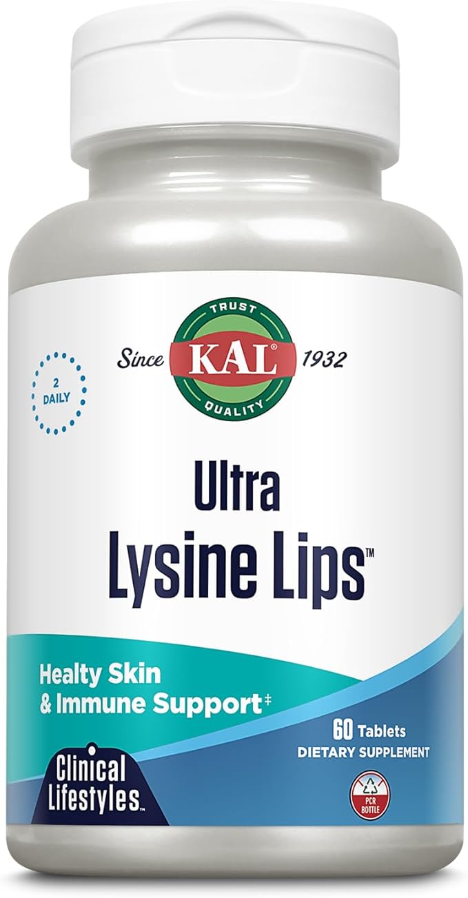 KAL Ultra Lysine Lips Supplement Tablets - 1500 mg of L-Lysine per Serving, Contains Essential Vitamin C, Red Marine Algae, & Zinc, Healthy Immune and Skin Support for Men and Women - 60 Count Tablets