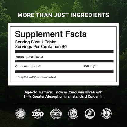 The Wellness Project Turmeric Curcumin with Curcuwin Ultra+ 250mg | Supports Joint, Muscle & Lung Health | for Mobility & Recovery | for Women & Men | 60 Tablets – 2 Month Supply