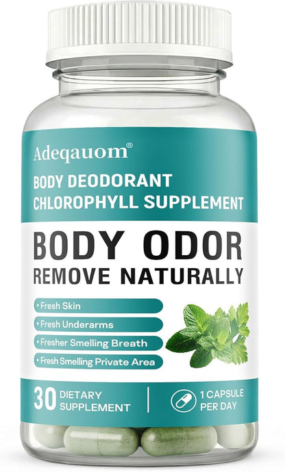 Chlorophyll Capsules Internal Body Deodorant Supplement for Women and Men for Gut Health, Fresh Breath, Skin Health, Detox & Digestion Support, Natural Odor Remove, Vegan, Non-GMO-30 Capsules