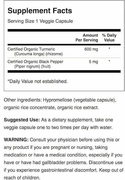 Swanson Organic Turmeric & Black Pepper Joint Health Supplement for Active Adults Seeking Anti-Inflammatory Support with Enhanced Bioavailability (60 Vegan Capsules, 3 Pack)