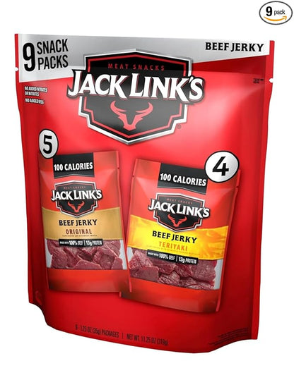 Jack Link's Beef Jerky Variety Pack - Original and Teriyaki - (9 Pack) 1.25 oz Bag - Ready to Eat Protein Snacks - 13g Protein per Serving - Made with 100% Real Beef