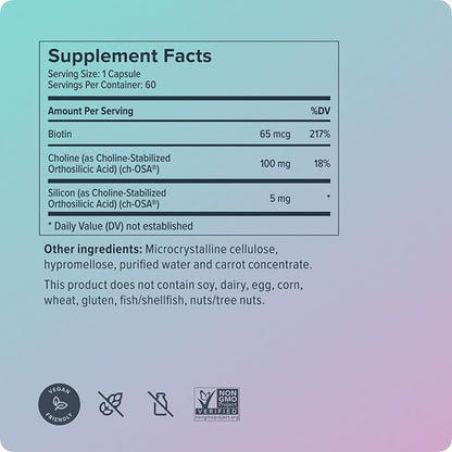 Biosil Advanced Hair + Nail Care - 60 Capsules - Grow, Strengthen & Thicken Hair and Nails - with Patented ch-OSA & Biotin - 30-Day Supply