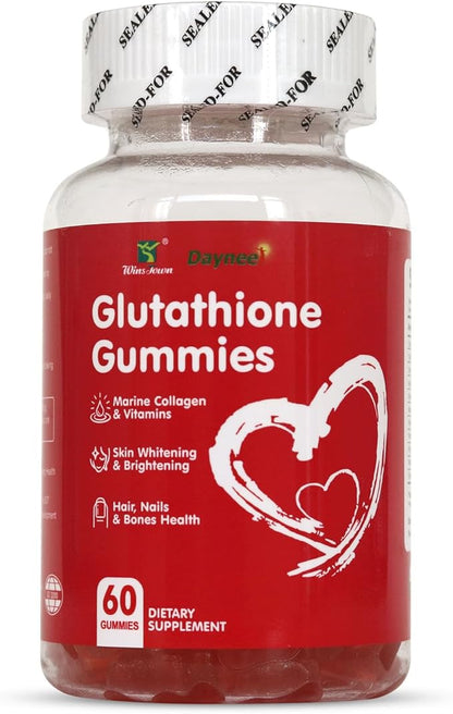 Glutathione Gummies 1000mg, Rich in Marine Collagen & Vitamins, Skin Whitening & Brightening, 60 Count