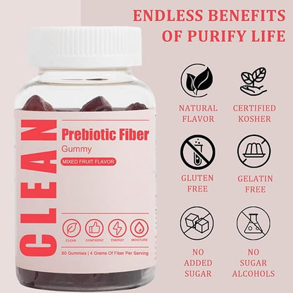 Clean Fiber Gummies for Men, Clean Prebiotic Fiber Gummy Supplement, Digestive Gut Health 60 Gummies