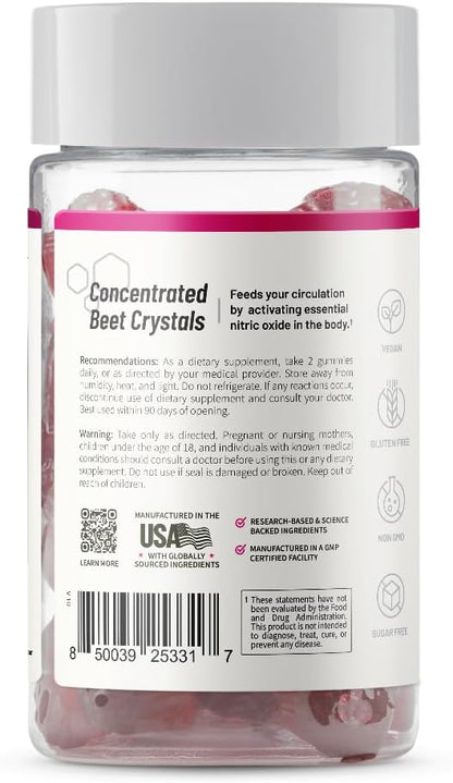 Snap Supplements Nitric Oxide Gummies - Beet Root Extract 300mg, Sugar Free Beetroot Supplement with Pomegranate Powder for Circulation & Natural Energy, 60 Vegan Gummies (2-Pack), Cherry Flavor
