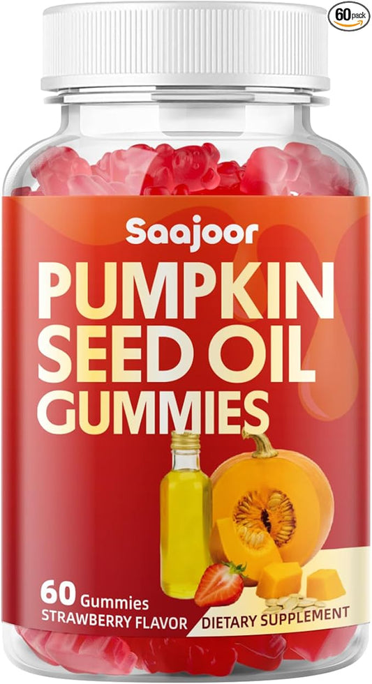 Organic Pumpkin Seed Oil Gummies with Saw Palmetto for Hair Growth & Skin Health | Vegan, Non-GMO, Gluten-Free Strawberry Flavor | 60 Count