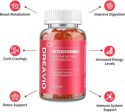 DREAVIO Keto ACV Gummies Advanced Weight Loss- Sugar Free 1000mg Apple Cider Vinegar Gummies for Women & Men, Vegan Keto Apple Cider Vinegar Supplement for Adult