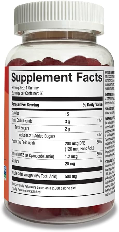Amazon Basics Apple Cider Vinegar 500 mg Gummy, 60 Count