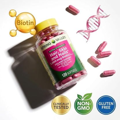 Spring Valley Extra Strength Hair, Skin & Nails Dietry Supplement 120ct 5000 mcg