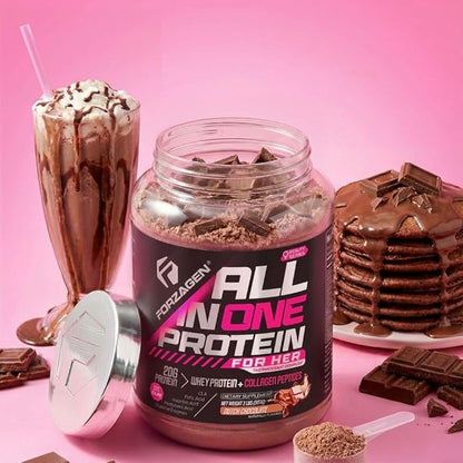 Forzagen All in One Protein for Her | Women’s Protein Powder with Multi Collagen Peptides | Hydrolyzed Collagen Supplement, Gut Health, Great for Pre & Post Workout | Dutch Chocolate, 30+ Servings